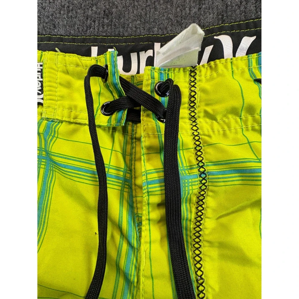 Hurley Texas Tech Red Raiders Board Shorts Mens 33 Neon Lime Green Plaid Cargo